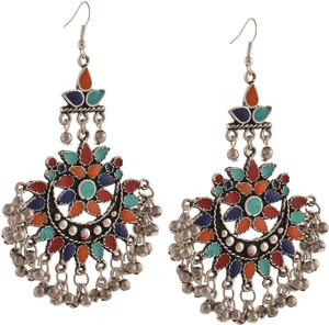 BNB Oxidized Silver Afghani Tribal Dangler Hook Brass Chandbali Earring
