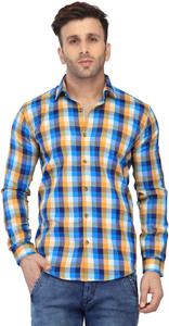 Being Fab Men's Checkered Casual Yellow Shirt