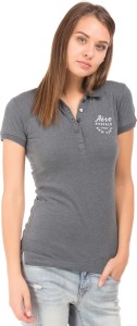 aeropostale solid women polo neck grey t-shirt AE1009405017CHARCOAL HEATHER G