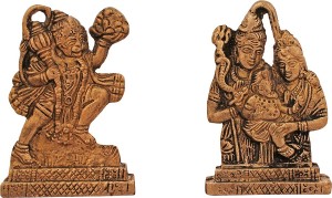 art n hub set of2 combo lord hanuman & shiv parivar statue gift item decorative showpiece  -  6 cm(brass, gold)