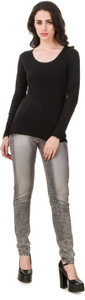 clo clu Solid Women Round Neck Black T-Shirt