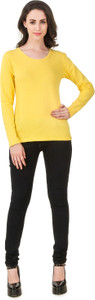 Clo Clu Solid Women Round Neck Yellow T-Shirt