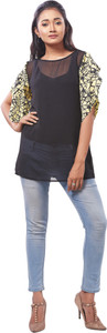 Swanvi Casual Half Sleeve Solid Women Yellow, Black Top