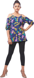 Swanvi Casual 3/4th Sleeve Floral Print Women Multicolor Top