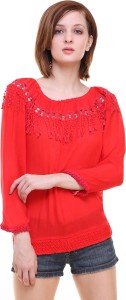 BuyNewTrend Casual 3/4th Sleeve Solid Women's Red Top