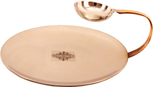 IndianArtVilla Steel Copper Chip and Dip Flat Tawa 22.86 cm diameter