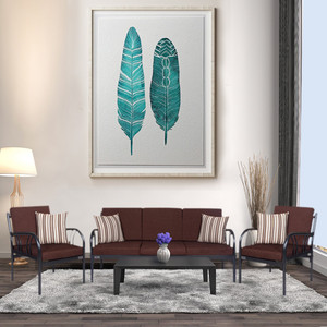FurnitureKraft Florence Fabric 3 + 1 + 1 Black Sofa Set