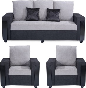 Bharat Lifestyle Ocea Fabric 3 + 1 + 1 Black Grey Sofa Set