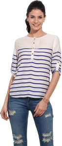Primo Knot Casual Half Sleeve Solid Women Blue Top