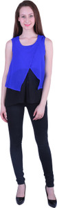 MISTLETOE MIA Casual Sleeveless Solid Women's Blue Top