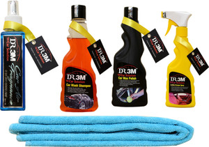DR3M small combo kit- car wash shampoo 250./ car wax polish 250ml./ leather dresser 250ml./1pc microfiber cloth / AIR CAR PERFUME Car Washing Liquid