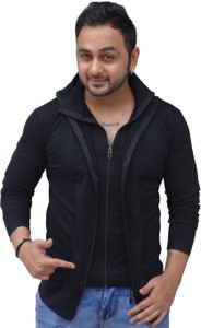 Black Collection Solid Men's Flap Collar Neck Black T-Shirt