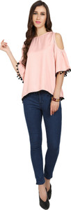 Naisha Casual Bell Sleeve Solid Women Pink Top