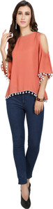 Naisha Casual Bell Sleeve Solid Women Pink Top
