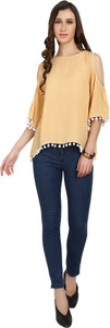 Naisha Casual Bell Sleeve Solid Women Beige Top