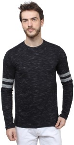SayItLoud Solid Men's Round Neck Black, Grey T-Shirt