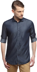 IVOC Men Solid Casual Denim Blue Shirt