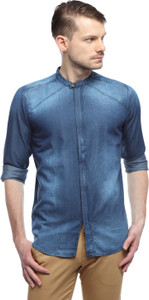 IVOC Men Solid Casual Denim Blue Shirt
