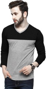 Tripr Solid Men V-neck Multicolor, Black T-Shirt