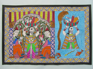 Mirracrafts Madhubani Arts Baby Krishna Being Carried Across