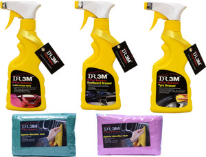 DR3M SMALL COMBO KIT- 2PC SUPERIOR MICROFIBER CLOTH, LEATHER,TYRE ,DASHBOARD POLISH Car Washing Liquid