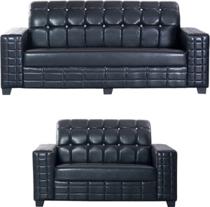 Bharat Lifestyle Black Diamond Leatherette 3 + 2 Black Sofa Set