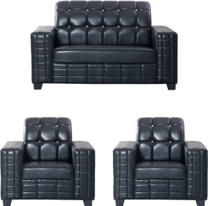 Bharat Lifestyle Black Diamond Leatherette 2 + 1 + 1 Black Sofa Set