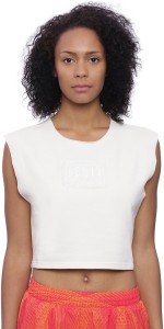 puma casual sleeveless solid women white top