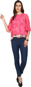 Naisha Casual Bell Sleeve Floral Print Women Pink Top