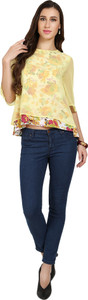 Naisha Casual Bell Sleeve Floral Print Women Yellow Top