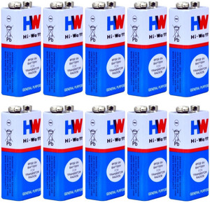 balrama Battery - 10pcs 9 VOLTS BATTERY HI-WATT 100% Original 6F22 9V Long Life Carbon Zinc Batteries for Electronic Toys, Clocks, Walkie-Talkies, Smoke Alarms, Handheld Test Equipment, Digital Instruments, Transistor Radios