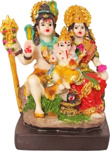art n hub lord shiva family / shiv parivar / parvati , ganesh idol - marble look handicraft decorative home & temple décor god figurine / statue gift item decorative showpiece  -  10 cm(ceramic, multicolor)