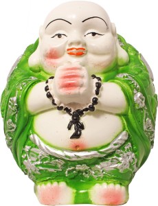 art n hub fengshui god laughing buddha vastu idol - handicraft decorative home décor god figurine / statue gift item decorative showpiece  -  12 cm(earthenware, green)