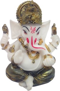 art n hub god ganesh / ganpati / lord ganesha idol- marble look handicraft decorative home & temple décor god figurine / statue gift item decorative showpiece  -  9 cm(earthenware, white)
