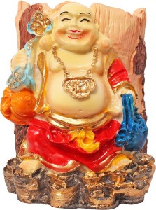 art n hub fengshui god laughing buddha vastu idol - handicraft decorative home décor god figurine / statue gift item decorative showpiece  -  10 cm(earthenware, multicolor)