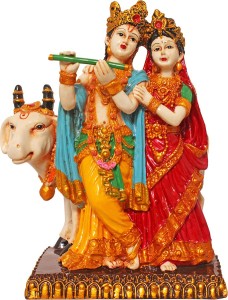 art n hub lord radha krishna / radhey krishan couple ldol - handicraft decorative home & temple décor god figurine / statue gift item decorative showpiece  -  19 cm(earthenware, multicolor)