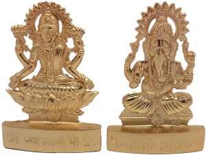 art n hub goddess maa laxmi & lord ganesha / ganpati idol- handicraft diwali decorative home & temple décor god figurine / statue gift item decorative showpiece  -  13 cm(brass, gold)