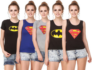 Himgiri Printed Women Round Neck Black, Red, Yellow, Blue, Grey T-Shirt