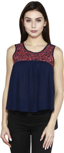 I AM FOR YOU Casual Sleeveless Printed Women Blue Top