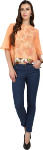 Naisha Casual Bell Sleeve Floral Print Women Orange Top