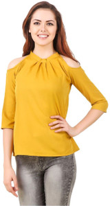clothvilla Casual 3/4th Sleeve Solid Women's Yellow Top