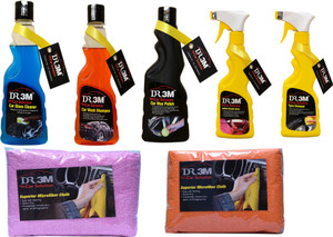 DR3M small combo kit 30- car wash shampoo 250./ car wax polish 250ml./ leather POLISH 250ml./2pc microfiber cloth / GLASS CLEANER Car Washing Liquid