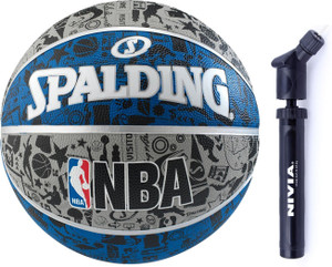 SPALDING Graffiti Grey/Blue + Ball Pump Combo Basketball - Size: 7