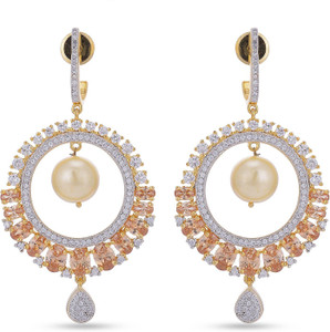 Tistabene Retails LLP Modern Beige Colored Stone Danglers With Pearl Hanging Alloy Dangle Earring