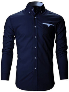 FINIVO FASHION Men's Solid Casual Dark Blue Shirt