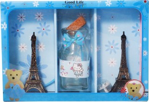 art n hub set of 2 eiffel tower with message lighting bottel gift item decorative showpiece  -  15 cm(cotton, blue)