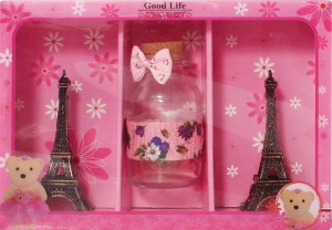 art n hub set of 2 eiffel tower with message lighting bottel gift item decorative showpiece  -  15 cm(cotton, pink)