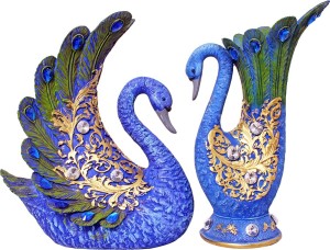 art n hub peacock pair bird flower vase home décor gift item decorative showpiece  -  30 cm(earthenware, multicolor)
