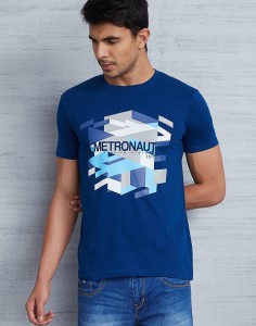 metronaut printed men round neck dark blue t-shirt MS17CN049