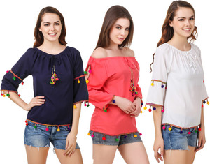 Delux Look Casual 3/4th Sleeve Printed Women White, Blue, Red Top